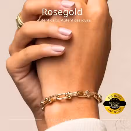 Pulsera dorada mujer diseño Tiffany Gold Color, brazalete eslabón icónico dorado, joyería elegante