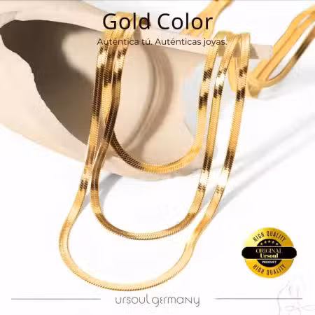 Gargantilla dorada femenina, tres cadenas Gold Color, estilo lujoso, brillante