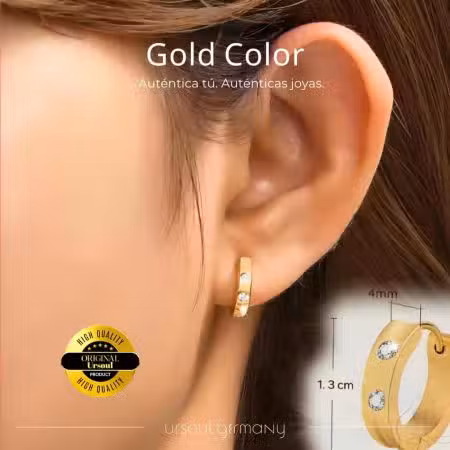 Aretes argolla dorados pequeños mujer Gold Color, pendientes oro con cristales austriacos, joyería elegante