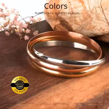 Set 3 pulseras entrelazadas mujer, brazaletes tricolor Gold Rosegold Plata, joyería Gold Color