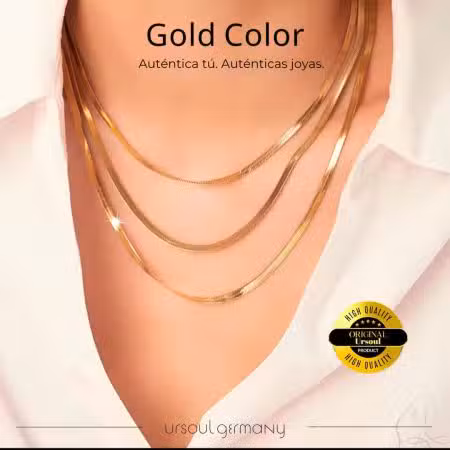 Gargantilla dorada mujer triple cascada Gold Color, collar oro lazo fluido, joyería elegante lujo