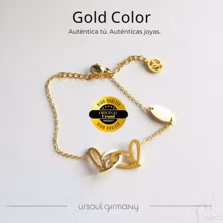 Pulsera dorada mujer corazones entrelazados Louis Vuitton Gold Color, brazalete LV amor, joyería lujo