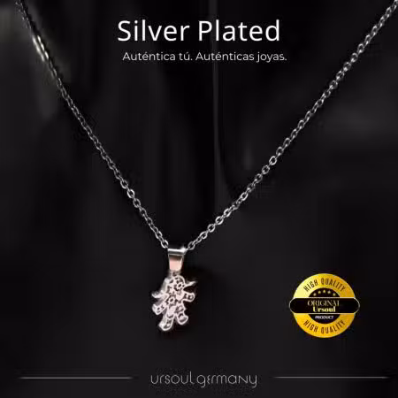 Gargantilla color plata mujer dije silueta niña engranajes Silver Plated, collar artístico
