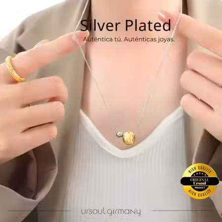 Collar largo color plata mujer esferas pulidas Silver Plated, cadena esfera mediana pequeña, joya moderna