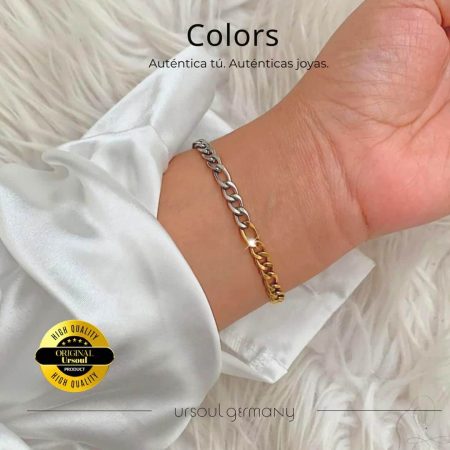 Pulsera doble mujer plata oro Fígaro Colors, brazalete elegante dama bicolor