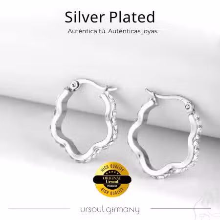 Aretes ondulados color plata mujer cristales Silver Plated, pendientes abstractos brillantes