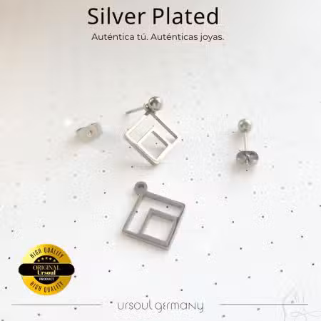 Aretes Silver Plated dama con diseño 3D cuadrado, pendientes elegantes, accesorio vanguardista