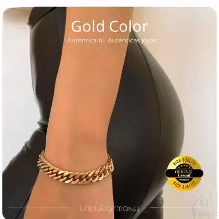 Pulsera de mujer dorada, eslabones anchos, Gold Color, auténticas joyas UrSoul Germany