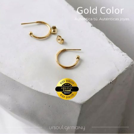 Aretes minimalistas Gold Color, aros dorados sutiles, joyería para dama