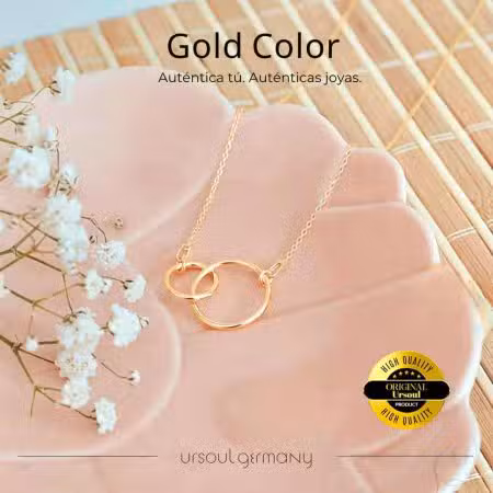 Collar aros entrelazados dorados mujer Gold Color, gargantilla oro círculo infinito, joyería auténtica