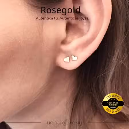 Aretes Rosegold mujer mini corazón Rosegold Color, pendientes oro rosa corazón, joyería romántica