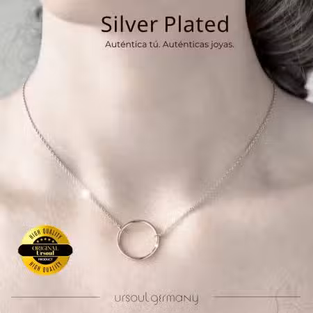 Gargantilla color plata mujer dije aro circular Silver Plated, collar aro pulido