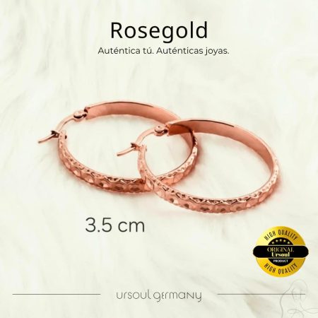 Pendientes Rosegold mujer, aros con labrado, brillo Rosegold Color, auténticas joyas UrSoul Germany