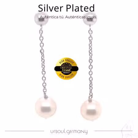 Pendientes mujer color plata, perla, brillo Silver Plated, UrSoul Germany