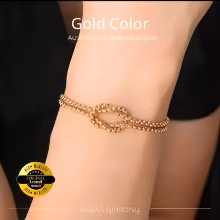Pulsera Gold Color dama diseño nudo central, joyería auténtica, accesorio elegante