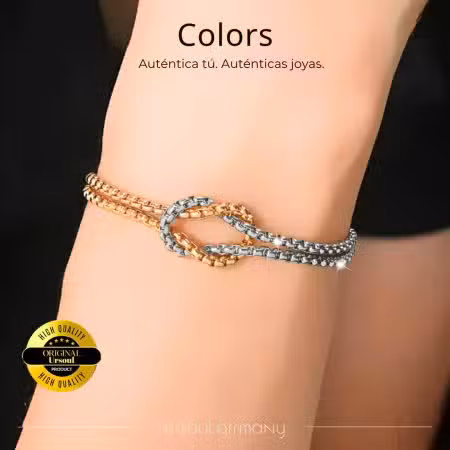Brazalete femenino Gold Color y Silver Plated, diseño nudo, moda Guatemala