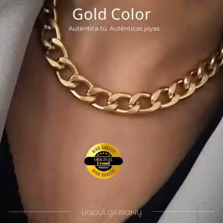 Collar Gold Color dama, gargantilla eslabón cubano dorado, accesorio statement mujer