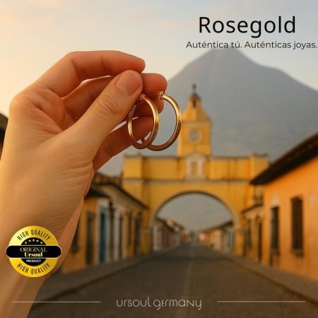 Aretes argolla Rosegold mujer Rosegold Color, pendientes oro rosa clásicos, joyería auténtica