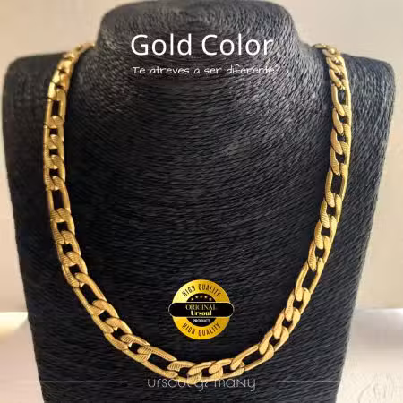 Cadena Fígaro dorada hombre 60cm 9mm Gold Color, collar oro eslabones robustos, joyería masculina imponente