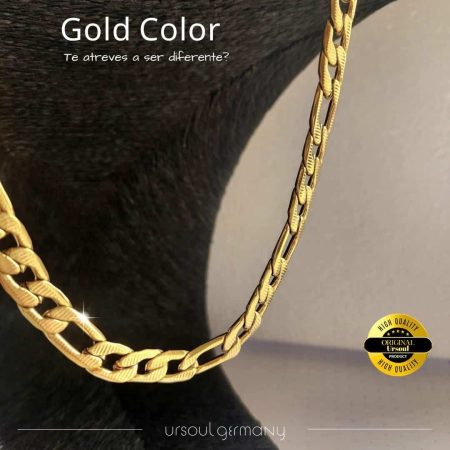 Cadena Fígaro dorada hombre 60cm 9mm Gold Color, collar oro eslabones robustos, joyería masculina imponente