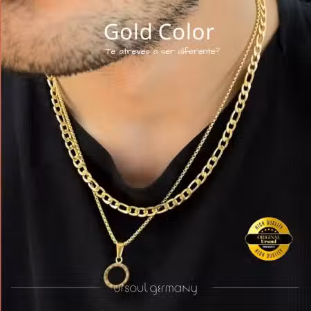 Cadena doble dorada hombre dije redondo Gold Color, collar masculino robusto Guatemala
