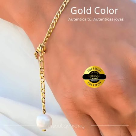 Pulsera dorada mujer convertible tobillera perla Gold Color, brazalete oro con perla cultivada