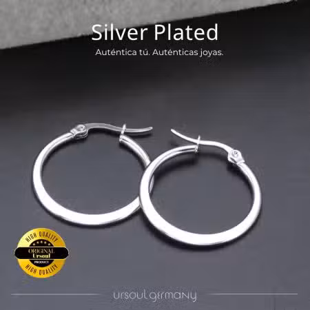 Argollas Silver Plated dama pulidas, aretes color plata brillantes, accesorio sofisticado