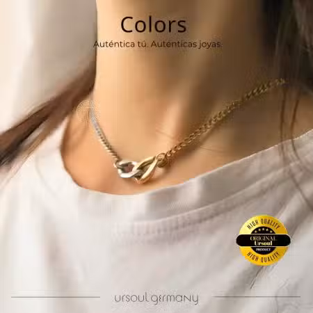 Collar dama Colors mitad color plata mitad dorado, gargantilla dos tonos, joyería elegante