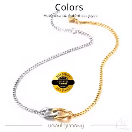 Collar dama Colors mitad color plata mitad dorado, gargantilla dos tonos, joyería elegante
