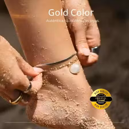 Pulsera dorada mujer convertible tobillera perla Gold Color, brazalete oro con perla cultivada
