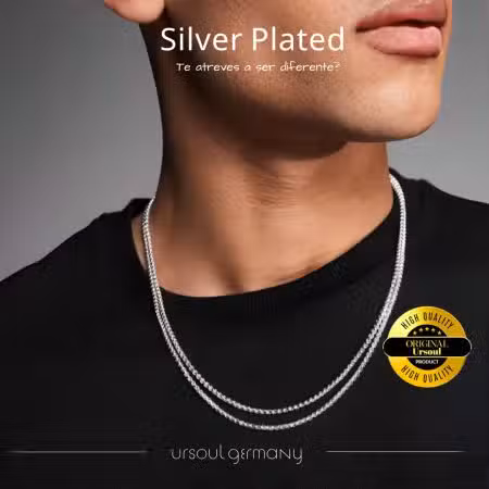 Collar hombre Silver Plated doble eslabón espiga, cadena fuerte plata, accesorio nórdico