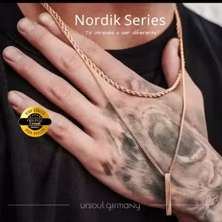 Cadena doble Rosegold hombre dije tótem diseño nórdico Nordik Series, collar oro rosa Guatemala