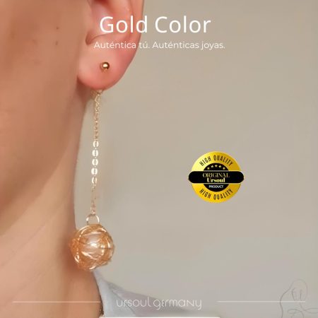 Aretes Gold Color dama diseño de jaula con perla, pendientes elegantes, joya auténtica