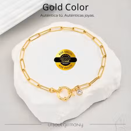 Tobillera dorada mujer eslabones clip cristal Gold Color, tobillera oro moderna Guatemala
