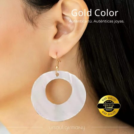 Aretes colgantes grandes de nácar dorados, moda Guatemala, envío gratis, garantía
