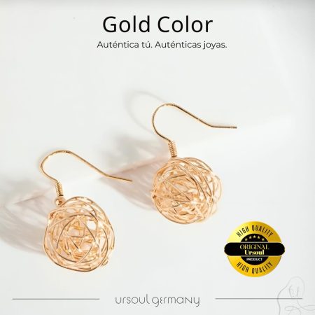 Aretes mujer dorados filigrana esfera Gold Color, pendientes redondos calados Guatemala