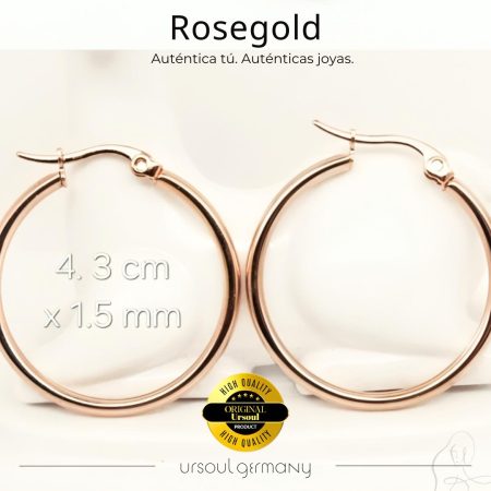 Argollas Rosegold Color dama pulidas, aretes oro rosa grandes, accesorio sofisticado