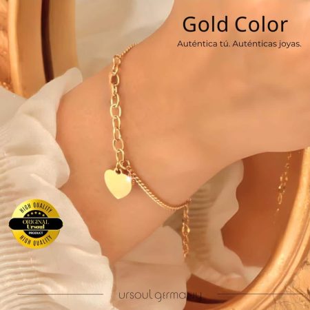 Brazalete dorado mujer, corazón pequeño, joyería delicada, UrSoul Germany