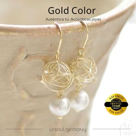 Aretes Gold Color dama diseño de jaula con perla, pendientes elegantes, joya auténtica