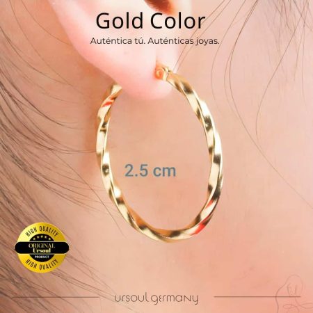Aretes argolla dorados mujer entorchados Gold Color, pendientes oro espiral 2.5cm Guatemala