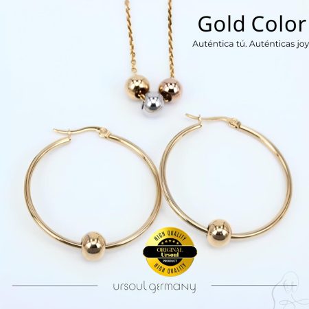 Set gargantilla aretes dorados mujer Gold Color esferas, collar pendientes bolas pulidas Guatemala