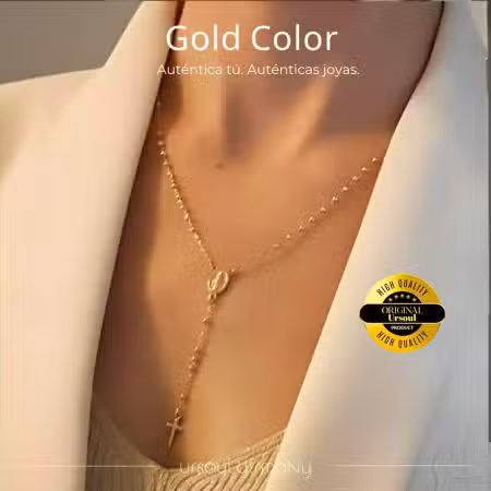 Gargantilla mujer oro, rosario con San Benito, brillo Gold Color, UrSoul Germany, envío gratis