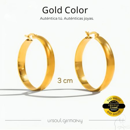 Argollas Gold Color dama brillantes, aretes dorados redondos, joyería auténtica sofisticada