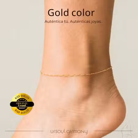 Tobillera dorada mujer cadena fina Gold Color, pulsera tobillo oro elegante Guatemala