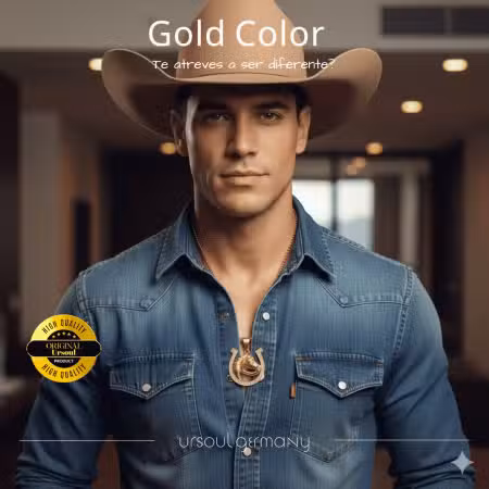 Cadena hombre dorada dije herradura caballo Gold Color, collar con cristales Guatemala