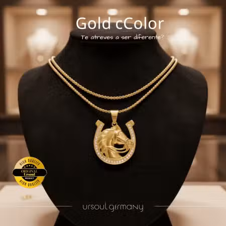 Cadena hombre dorada dije herradura caballo Gold Color, collar con cristales Guatemala