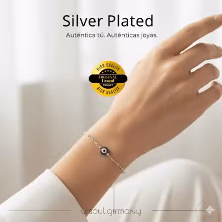 Pulsera color plata mujer dije Ojo de Fátima Silver Plated, brazalete protector plata Guatemala