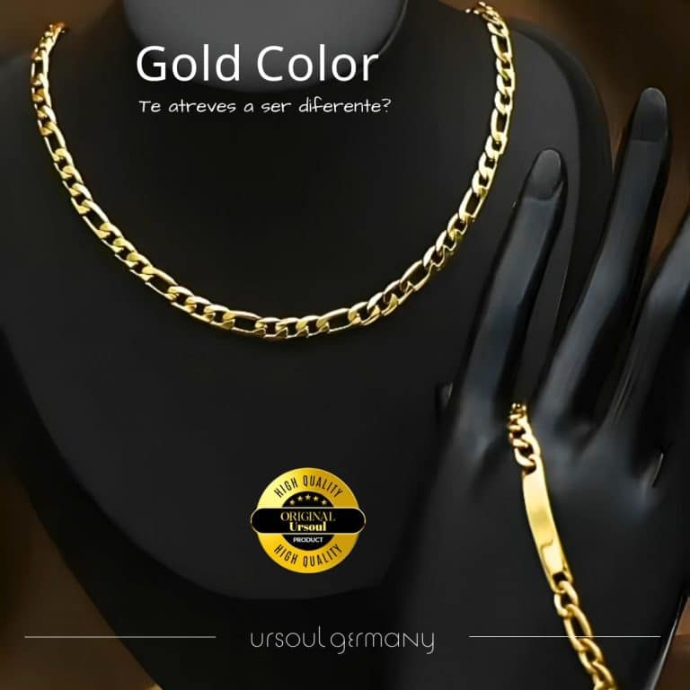 Set cadena y esclava Fígaro doradas hombre Gold Color Nordik Series, collar y pulsera masculina