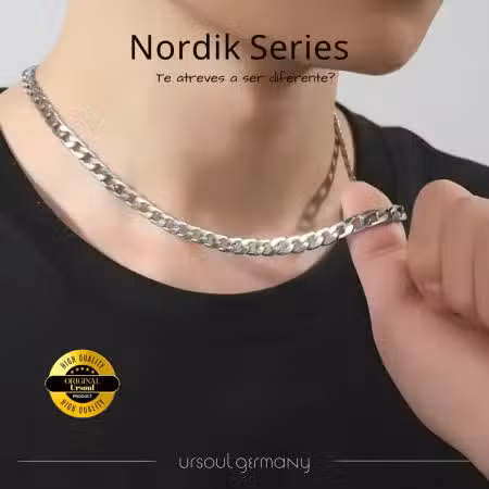 Cadena color plata hombre 7mm eslabones Nordik Series, collar masculino robusto Guatemala