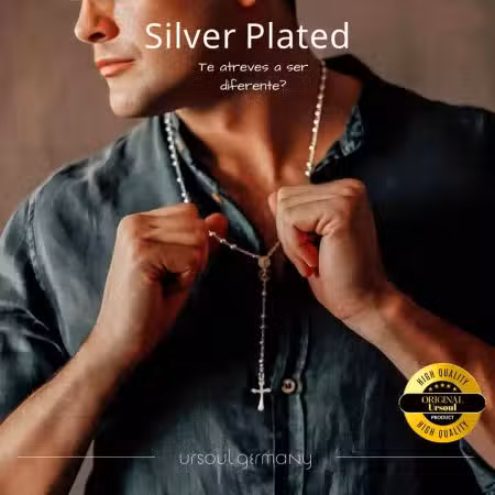 Joyería para caballero, rosario plateado, moda masculina Guatemala